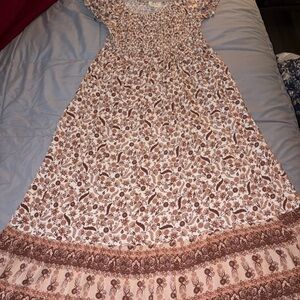 Women's Brown Floral Smocked Maxi Dress